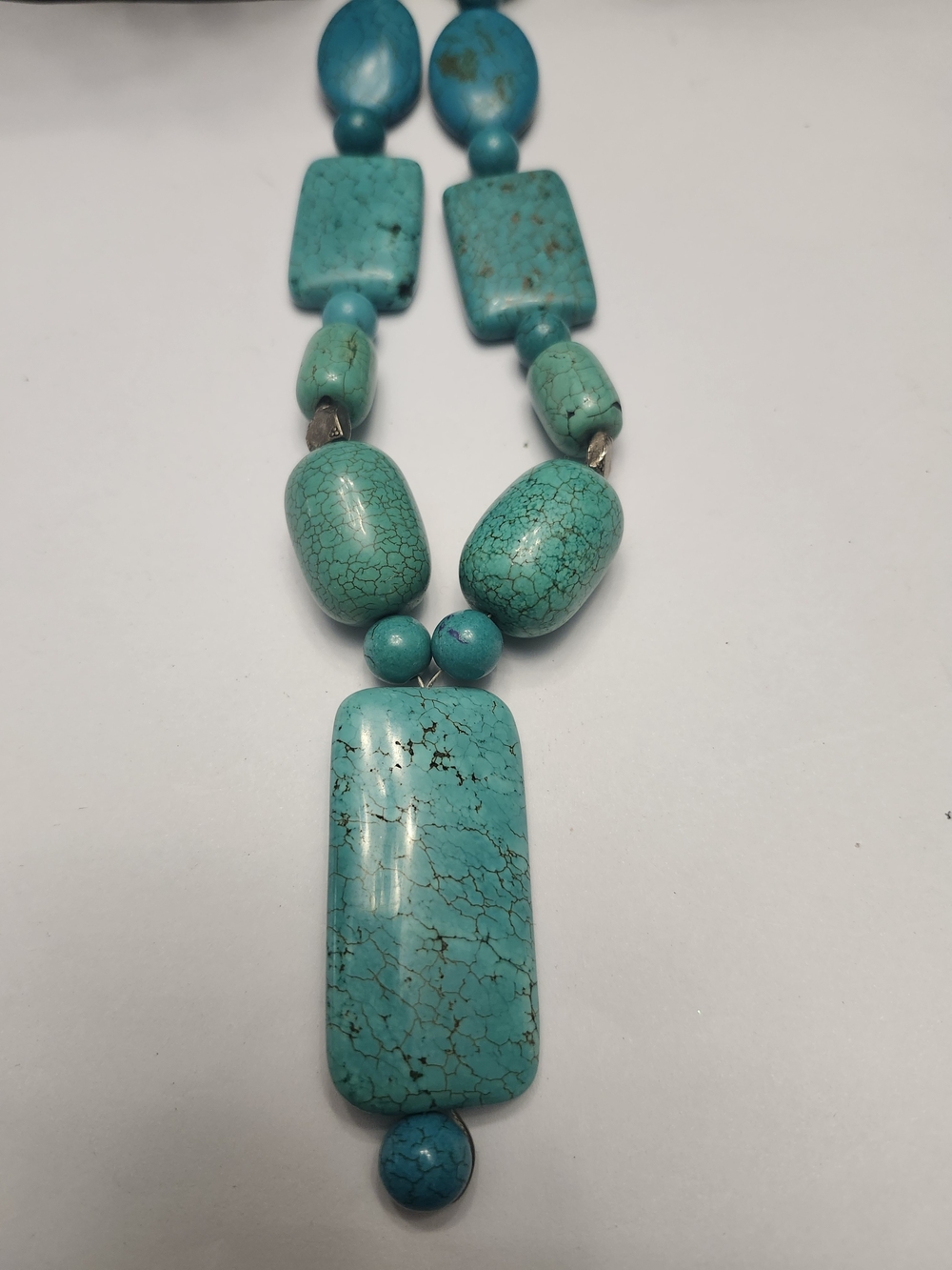 Turquoise Stone Pendant Necklace - Blue Necklace 32 Inch